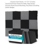 12 Pk Acoustic Foam Panels, 12" x 12" x 1", Black
