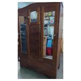 Wood Wardrobe  2 Large Mirrored Doors, center