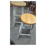 2 White /Natural Seat Wood Barstools. One24". One