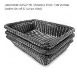 NEW Set of 3 Rectangle Plastic Baskets, Black