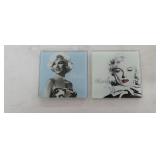 2 Marilyn Monroe Glass Coasters, 4" x 4"