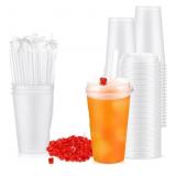 NEW 25 Sets of 16 oz Clear Plastic Cups w/ Lids &