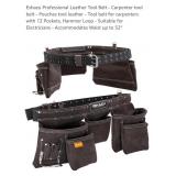NEW Leather Tool Belt w/ 12 Pockets & Hammer Loop