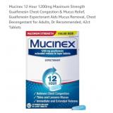 NEW 42 Ct Tablets Mucinex 12 Hour 1200mg Maximum
