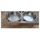 Raised Pet Feed/ Water Bowls to Wood Stand