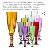 NEW 12 Pc Colorful Champagne Flutes Glasses, 5.7