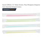 NEW 50 Ct- 7.5" Boba Straws, Poly-Wrapped,