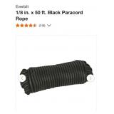 NEW Everbilt 1/8" x 50 Ft. Paracord, Black