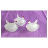 3 Miniature Hens on Nest