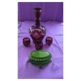Beautiful Ruby Bohemian Crystal Decanter Set,  &