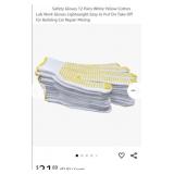 NEW 12 Pairs Safety Gloves, White Yellow Cotton