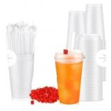 NEW 25 Sets of 16 oz Clear Plastic Cups w/ Lids &