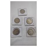 5 Ben Franklin Half Dollars