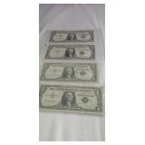 (4) Blue Seal $1 Silver Certificates  1935 & 1957