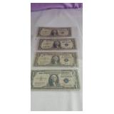 (4) 1935  series Blue Seal $1 Silver Certificates