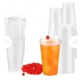 NEW 25 Sets of 16 oz Clear Plastic Cups w/ Lids &