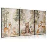 New 3 PC  Woodland Animal Nursery Canvas Wall Art
