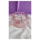 Miniature Pink Punch Bowl on Pedestal and 6 Cups