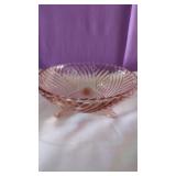 Pink Depression 3 Footed Bowl. 8.5" No Damage