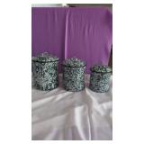 3 PC Green/White  Splatter Enamelware Cannister