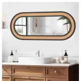 (New) 24" x 36" Rattan Mirror with Black  Wood