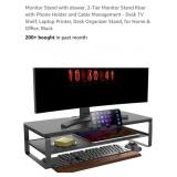 2-Tier Monitor Stand w/ Phone Holder & Cable
