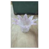 Pink Glass Flower Top Bowl. 4.5" Tall 7.5" W.