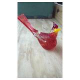 Large Red Glass Cardinal Bird  9" Long  6" Tall