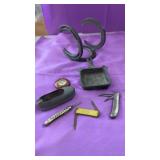 Vintage Estate Lot. AshTrays, Knives, Horseshoe