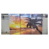NEW 3 Pc Tropical Palm Tree Sunset Wall Art, 32"