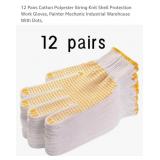 NEW 12 Pairs Cotton Work Gloves, White & Yellow