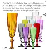 NEW 12 Pc Colorful Champagne Flutes, Glass, each