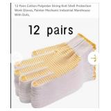 NEW 12 Pairs Cotton Work Gloves, White & Yellow