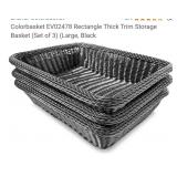 NEW Set of 3 Rectangular Storage Baskets, Black