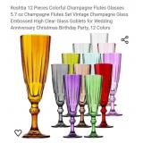 NEW 12 Pcs Colorful Champagne Flutes, 5.7 oz