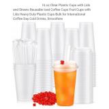 NEW 25 Sets of 16 oz Clear Plastic Cups w/ Lids &