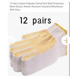 NEW 12 Pairs Cotton Work Gloves, White & Yellow