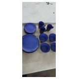 15 Pc Stoneware Dinnerware Set, Blue & Black,