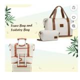 NEW Travel Duffel Bag w/ Toiletry Pouch, Ivory &