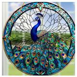 Round Acrylic Stained Glass Peacock Wall Hanging
