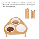 Elevated Bamboo Pet Food Stand w/ 3 Ceramic