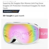 Ski Goggles w/ UV Protection, White Frame/Pink
