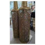 2 Gold Metal Abstract pattemed Vases  31" Tall