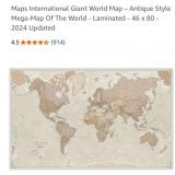 New- 46"ï¿½80" World Map Laminated Actual May
