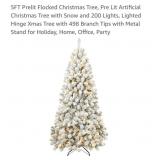 5FT Prelit Flocked Christmas Tree, Pre Lit