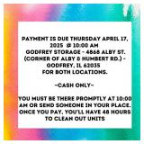 PAYMENT DATE/TIME/LOCATION INFOPayment is due