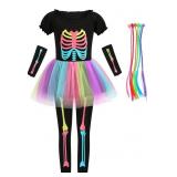 (Large)   Girls Glow-in-dark Skelton Costume.