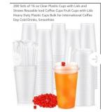 NEW 200 Sets of 16 oz Clear Plastic Cups w/ Lids