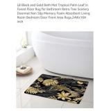 NEW 24" x 16" Bath Mat, Tropical Palm Leaf, Black
