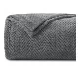 King Size Throw Blanket w/ Leaves Pattern, Grey,
